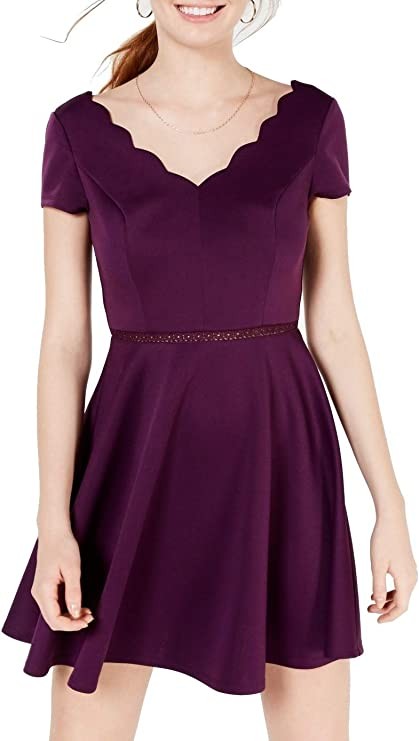City Studio Teen A-Line Dress Scalloped Edge Slim Fit Flared Purple 3