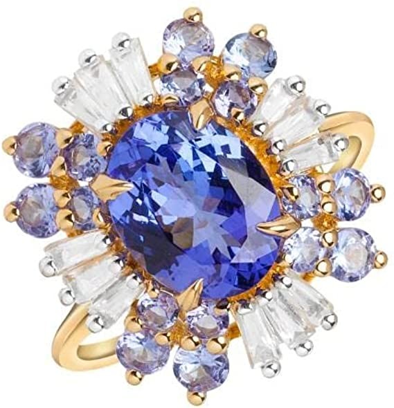 YoTreasure Tanzanite and White Zircon Rough Ring in 14K Yellow Gold Jewelry
