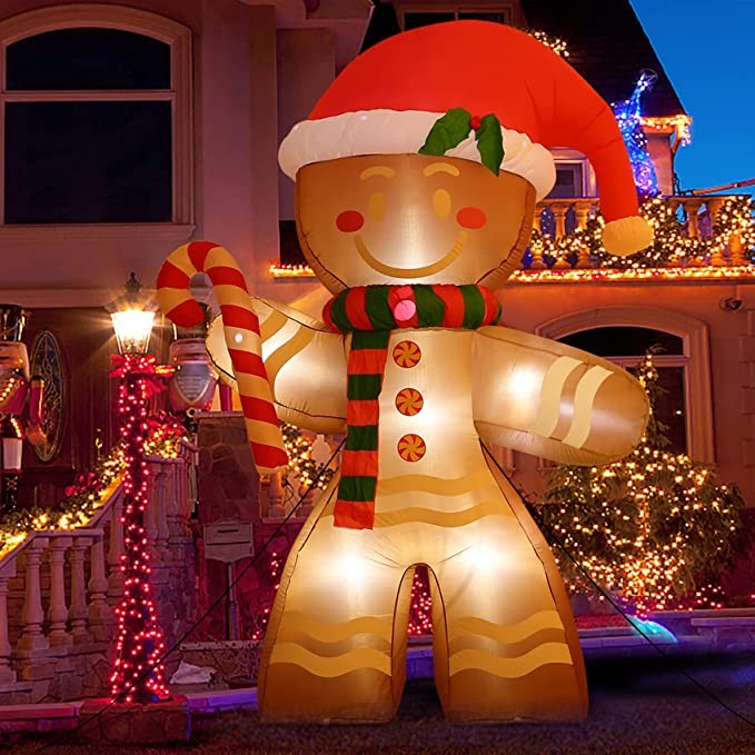 8 FT Christmas Inflatables Decoration Gingerbread Man with Built-in LEDs Blow Up Inflatables for Xmas Party Indoor Outdoor Yard Garden Lawn Décor
